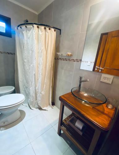 a bathroom with a sink and a toilet at Arborea in Posadas