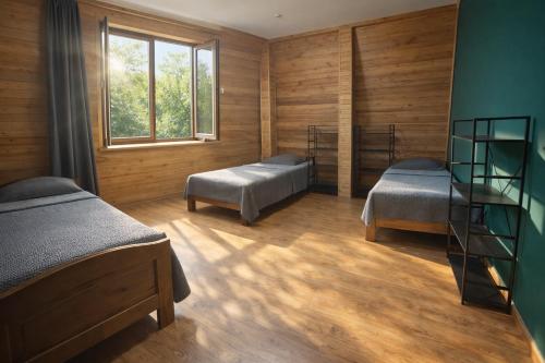 a bedroom with two beds and a window at Mohh prostir vidpochinky in Mohnate