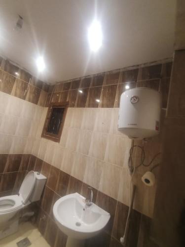 a bathroom with a toilet and a sink at Sneferu hotel pyramids View in Cairo