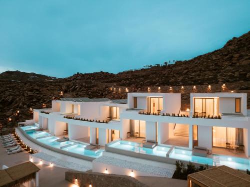 a rendering of a villa at night at Mykonos Flow Super Paradise, Adults Only by Mr and Mrs White in Super Paradise Beach