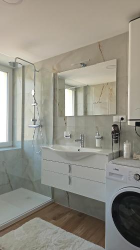 a bathroom with a sink and a washing machine at Apartman Trg 892 in Livno