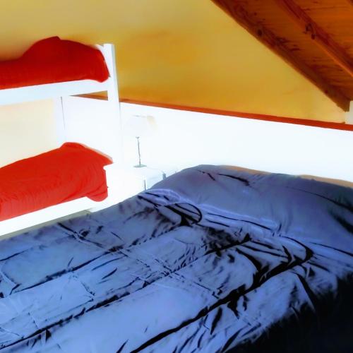 a bedroom with a bunk bed with a red pillow at Complejo Enjoy in Las Grutas