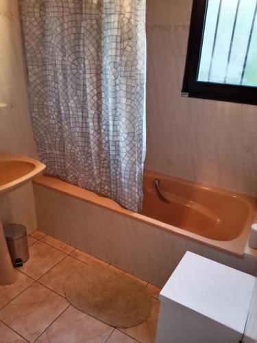 a bathroom with a tub and a sink and a window at Maison au bord de l'Erdre in La Chapelle-sur-Erdre