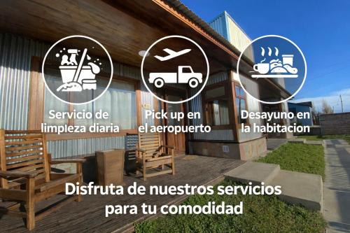 a group of signs on the side of a building at Patagonia Austral Suites - Cabaña con servicio de hotel - DESAYUNO INCLUIDO! in El Calafate