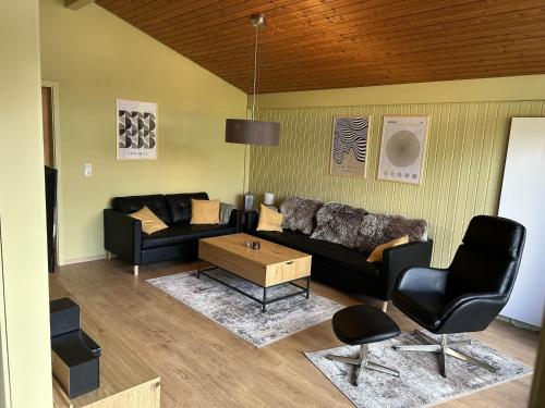 a living room with two couches and a coffee table at DeichLand117 in Butjadingen