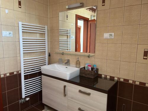 a bathroom with a sink and a mirror at Dom pri Veži in Košice