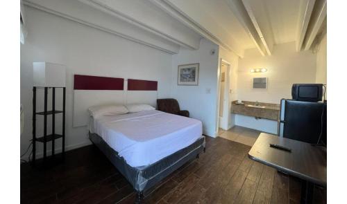 a bedroom with a bed and a desk and a television at Anhinga Motel Homestead FL in Homestead