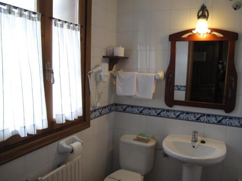 a bathroom with a toilet and a sink and a mirror at Hotel Casa Anita in San Juan de Plan