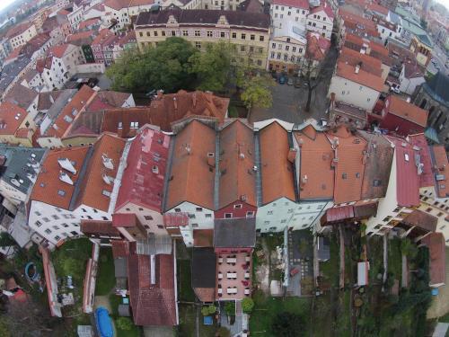 an aerial view of a group of buildings at Hotel 100 in Pardubice