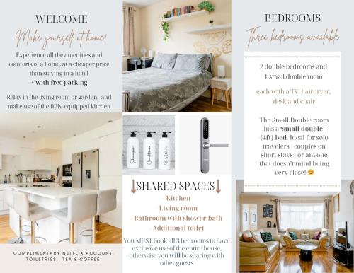 a collage of photos of a bedroom and a living room at Reading West Homestay in Reading