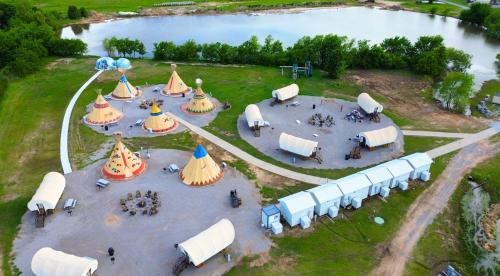 an aerial view of a circus tent in a field at Orr Family Farm & RR, LLC in Oklahoma City