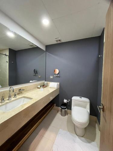 a bathroom with a toilet and a sink at Hotel San Silvestre in Barrancabermeja