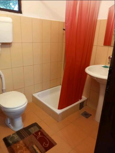 a bathroom with a toilet and a shower and a sink at Studio apartmani Tanja in Bela Crkva