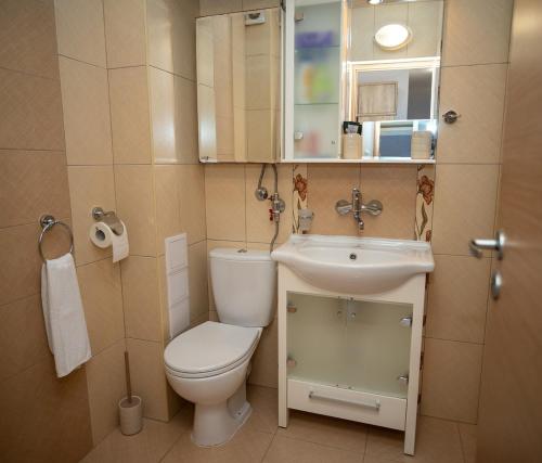 a small bathroom with a toilet and a sink at Active Homes in Veliko Tŭrnovo