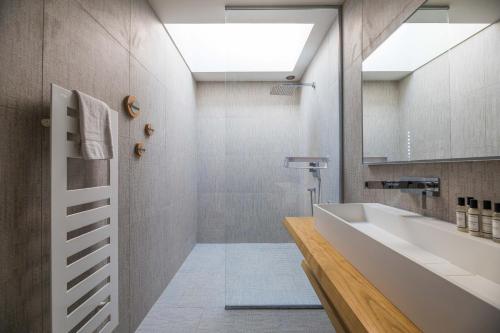 a bathroom with a large sink and a shower at Casa Lilia in Olmeto