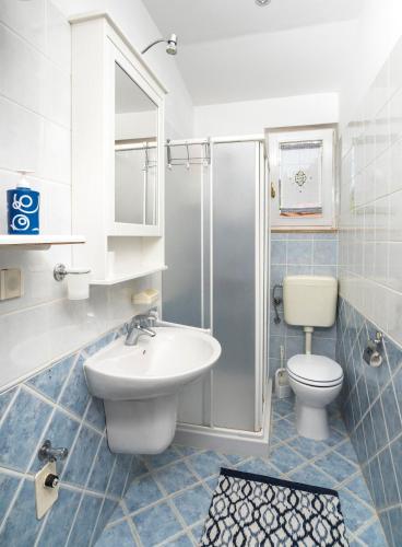 a bathroom with a sink and a toilet and a shower at House PUNTA UMAG in Umag