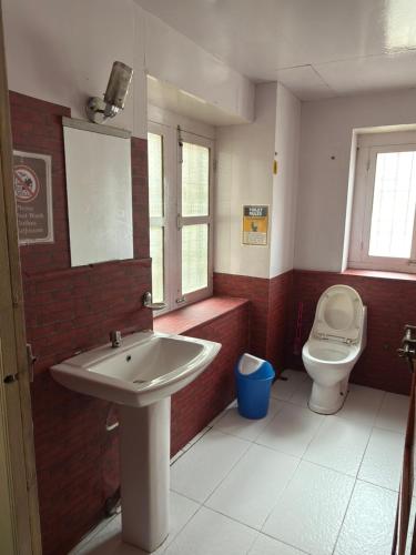 a bathroom with a sink and a toilet at Hotel Mountain View - Namche in Namche