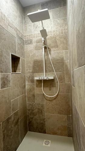 a shower with a light in a bathroom at Escapade au cœur du Haras in Le Mesnil-Rouxelin