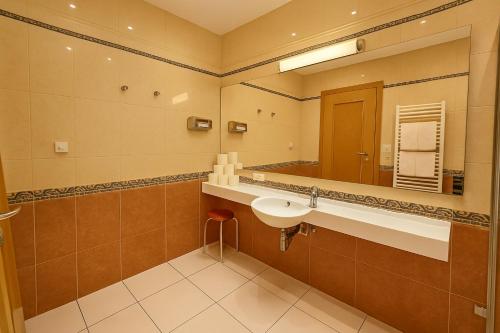 a bathroom with a sink and a mirror at Villa Viktoria 1 - Apartments - City center in Ingolstadt