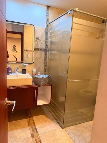 a bathroom with a shower and a sink at Apartamento T Premium in Ipiales