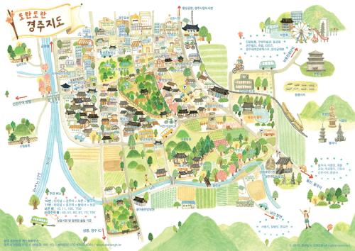 a map of a park with buildings at Dorandoran Guesthouse in Gyeongju