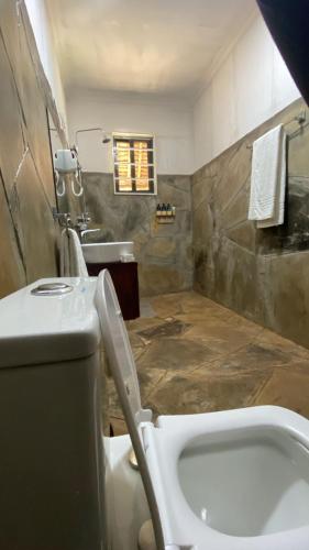 a bathroom with a toilet and a sink at AMBOKILI COTTAGES AMBOSELi in Nairobi