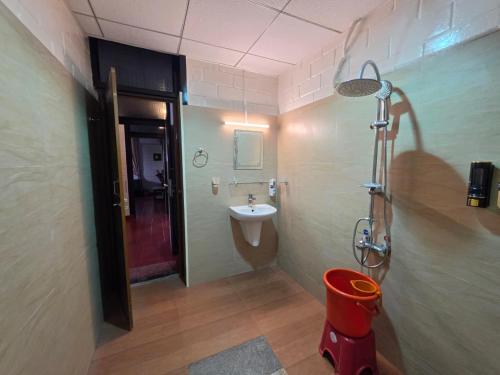 a bathroom with a sink and a toilet at UDUPI HOMESTAY - Cottage House - Dendoorkatte, Udupi in Udupi