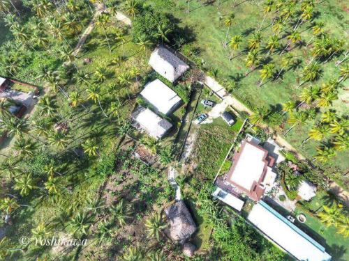 an aerial view of a yard with houses and trees at Villa La Caleta in Las Galeras