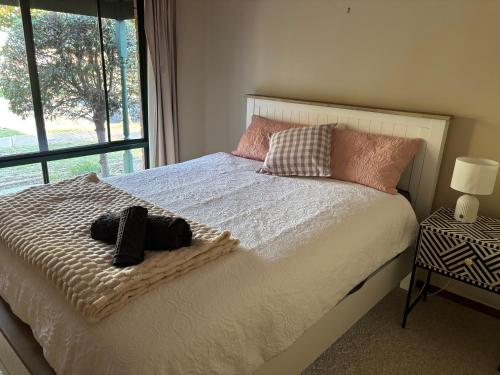 a bedroom with a bed with a large window at Manor on McIntyre in Horsham