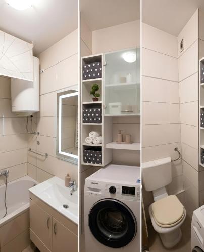 a bathroom with a washing machine in a sink at Area 51 in Banja Luka