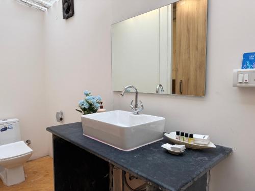 a bathroom with a sink and a toilet at Anexx Goa in Vagator