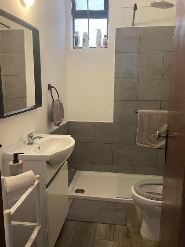 a bathroom with a sink and a toilet at Large 2 bedroom Lagos apartment in Lagos