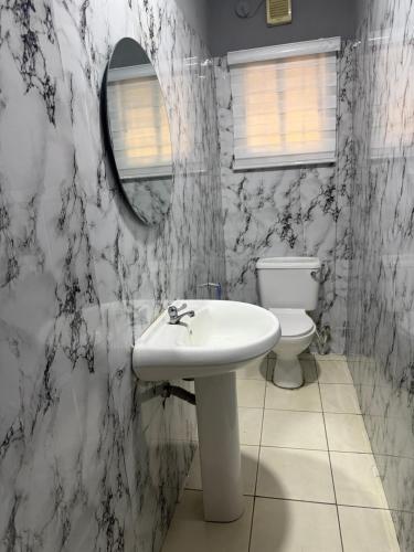 a bathroom with a sink and a toilet at Max Heron in Ikeja