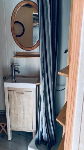 a bathroom with a sink and a mirror at Le Cercle des Neiges Étoilé in Métabief