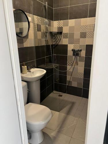 a bathroom with a toilet and a sink and a shower at studios N5 in Le Mans
