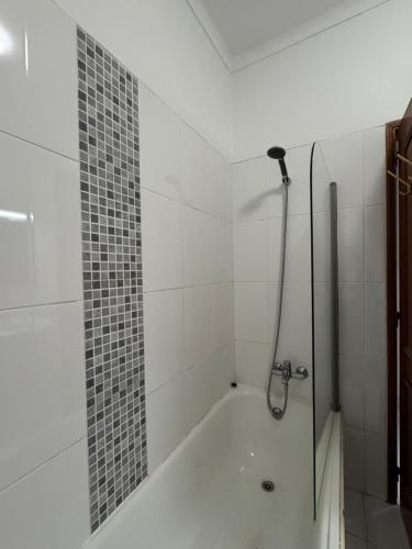 a bathroom with a bath tub with a shower at Cerro Apartment in Carvoeiro