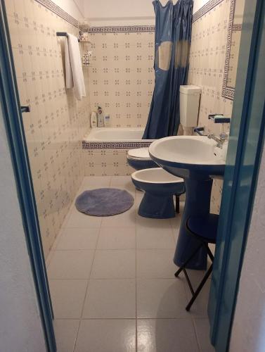 a bathroom with two toilets and a sink and a shower at Ferreira do Alentejo Terrace Rustic Villa in Beja