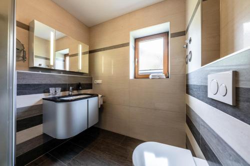 a bathroom with a sink and a toilet at Haus Lara - Fewo 1 in Wallgau