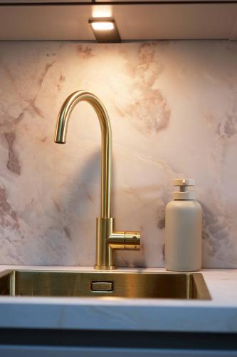a sink with a soap bottle next to it at Huize Zondag in Beneden-Leeuwen