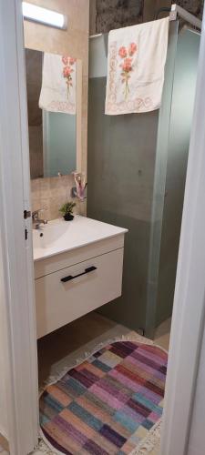 a bathroom with a sink and a mirror at Maison du Bonheur in Ariana