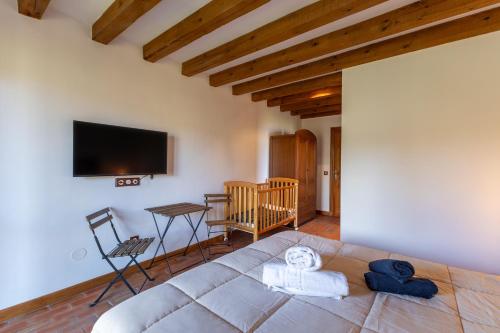 a bedroom with a bed and a flat screen tv at Punta Me Mansion De Gallegos in Gallegos