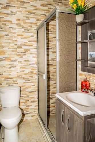 a bathroom with a toilet and a sink at hospedaje El patio in Salento
