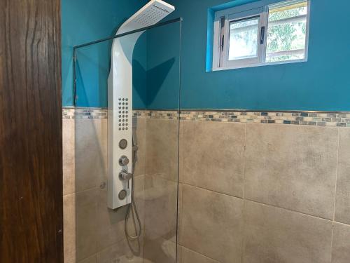 a shower with a shower head in a bathroom at Refugio Viggena in Tandil