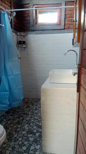 a bathroom with a white sink and a shower at Villa WENHOMANN View in Lovina