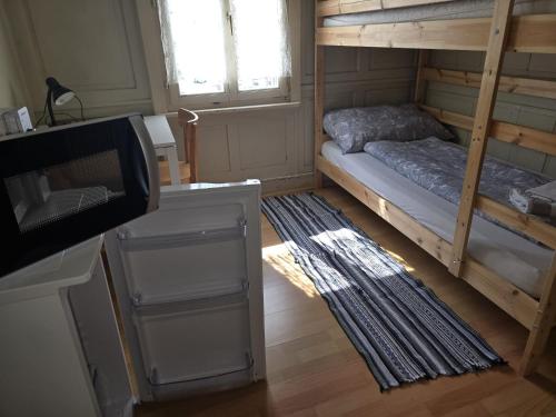 a room with two bunk beds and a rug at Gasthasu Weisses Schäfli in Arbon