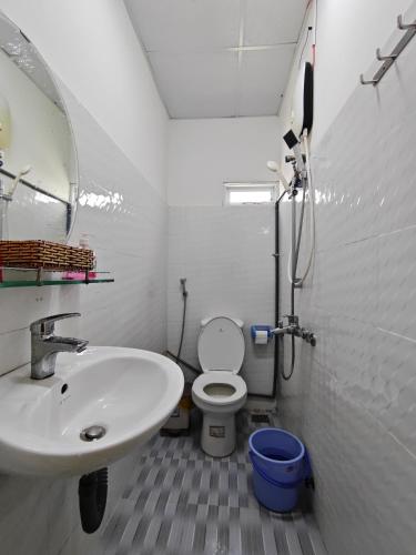 a bathroom with a sink and a toilet and a mirror at Guesthouse Big Lucky in Da Lat