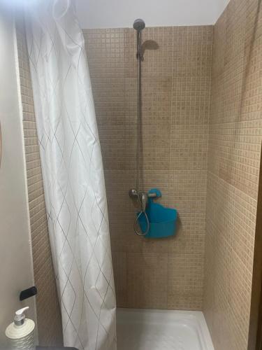 a shower with a white shower curtain in a bathroom at Estavar in Estavar
