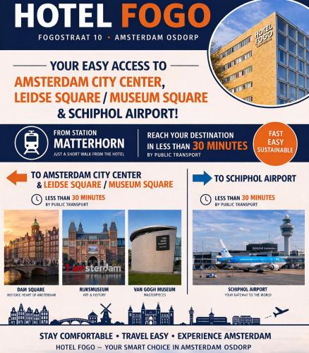 a flyer for a hotel fco airport at Hotel Fogo Amsterdam in Amsterdam