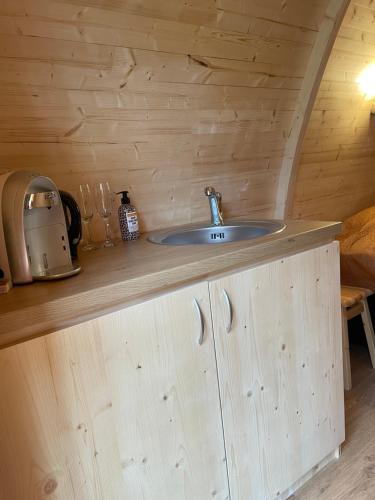 a bathroom with a sink in a cabin at Parc Boulée in Ven-Zelderheide