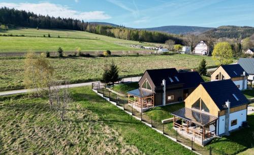 an aerial view of a house in a field at Izera House in Świeradów-Zdrój